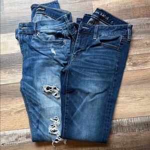 Pair of American Eagle Dark Blue Denim Jeans & Express mid rise